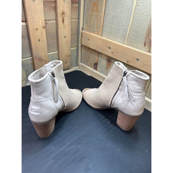 Toms Womens Peep-Toe Ankle Booties With Block Heel In Textured Beige - Picture 6 of 9